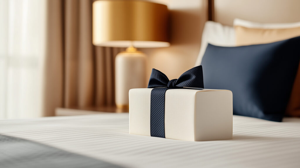 personalised gift on a bed